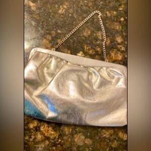Vintage Silver Satin Lined Clutch Bag